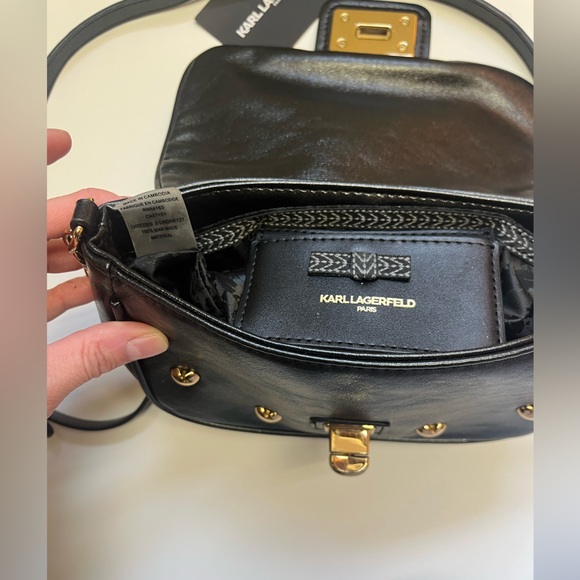 Karl Lagerfeld Black Leather and Gold Hearts Crossbody/Shoulder Bag - Picture 6 of 8